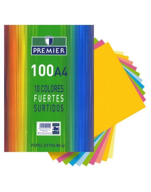 PAPEL A4 80GR M2 COLORES FUERTES PREMIER PAQUETE 100 HOJAS 10 COLORES SURTIDOS